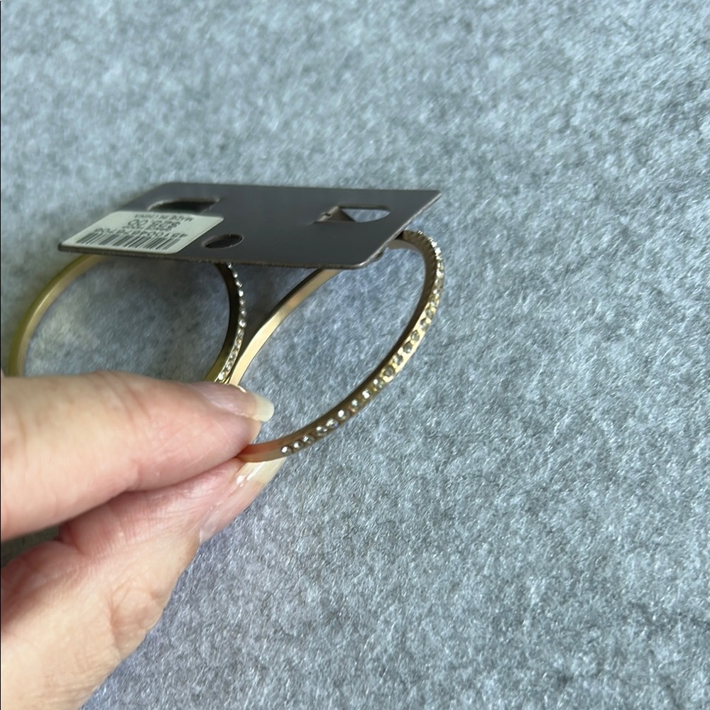 Chico's Distressed Gold Tone With Rhinestine Snap Hoop Earrings - Picture 5 of 11